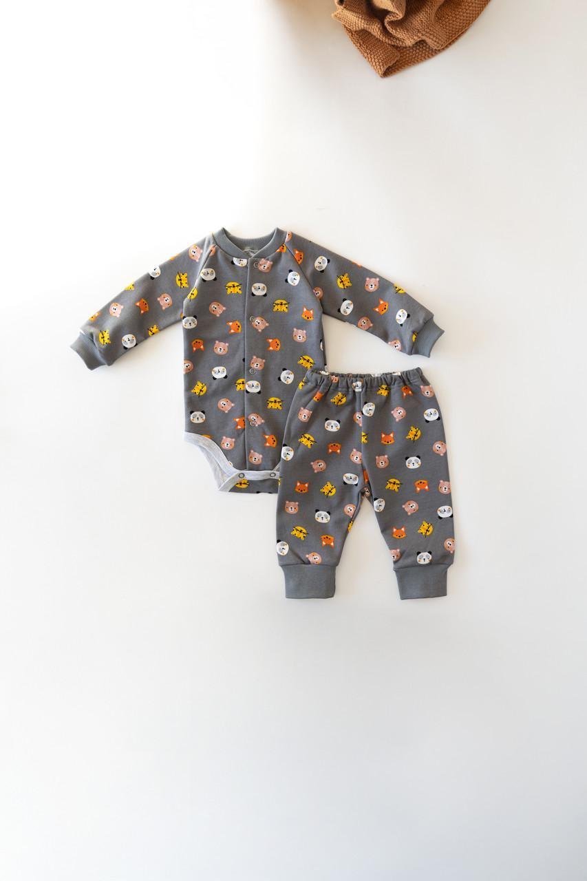 Комплект для малюків теплий Мордочки бодик із начосом і штанці 68 см (2782752047)