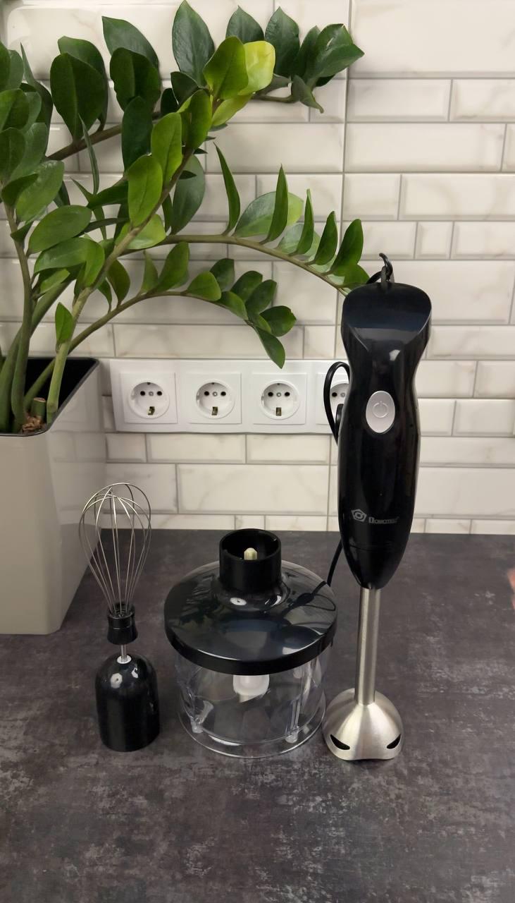 Блендер Domotec занурювальний 3в1 з чашею міксером Чорний 500 Вт (MS-5103)