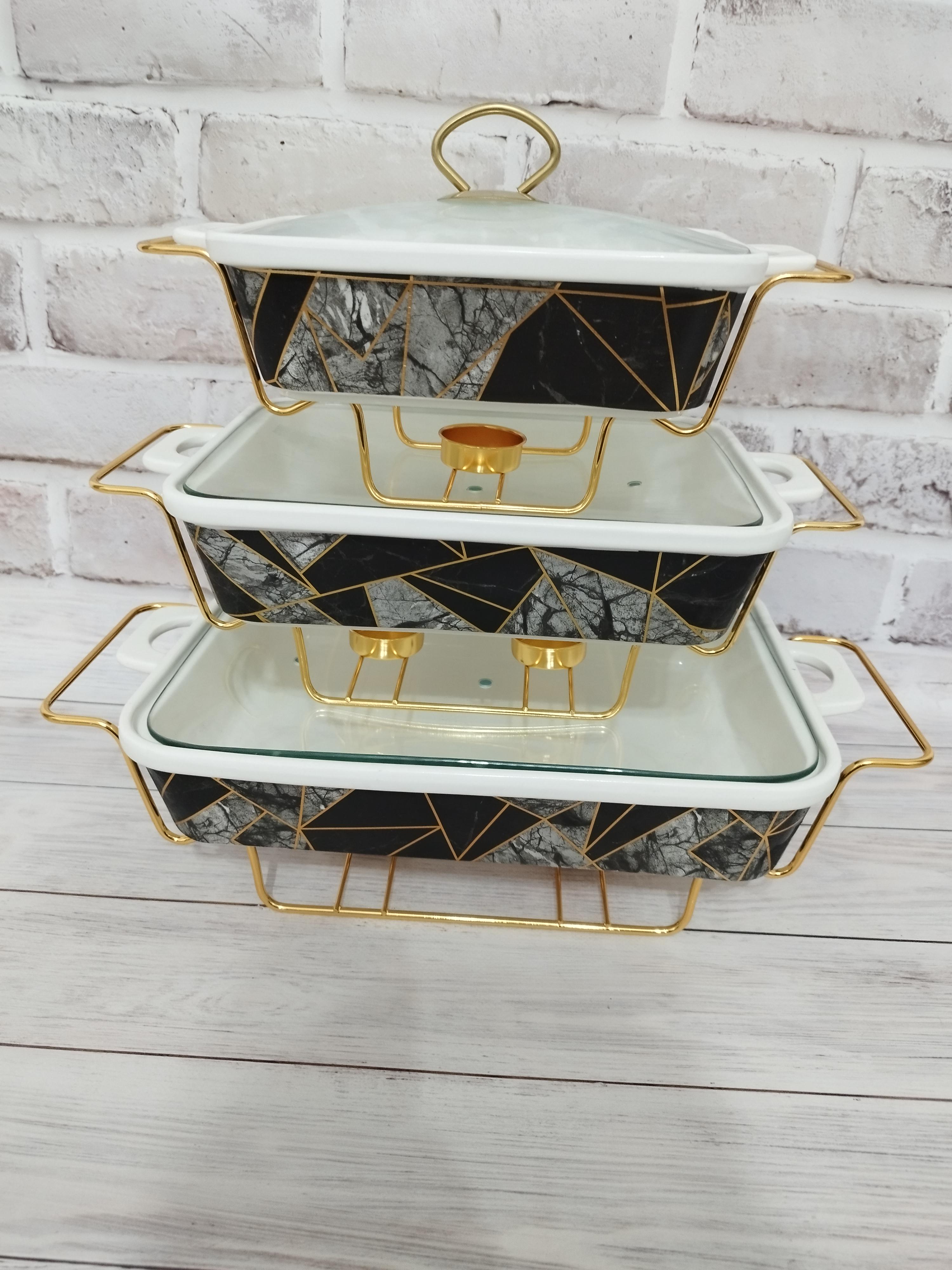 Мармиты IKitchen керамические прямоугольные с крышкой из жаростойкого стекла 3 шт. (HP001MH758)