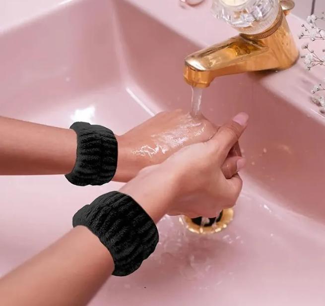 Набор косметический обруч на голову/нарукавники-напульсники для умывания Черный (79606749) - фото 3