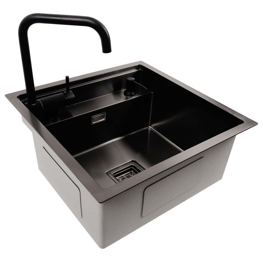 Мойка кухонная с есителем и сифоном Platinum TZ 50x50 Black (788725) Мойка кухонная с есителем и сифоном Platinum TZ 50x50 Black (788725)