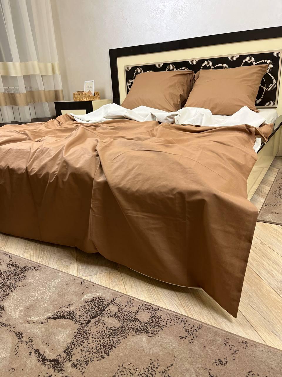 Комплект постельного белья простынь на резинке двуспальный 160x200х20/70х70 см Бежевый (13748978)