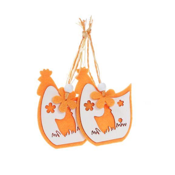 Декор пасхальный на подвесе BonaDi Курочка 9 см 2шт оранжевый (781-900)
