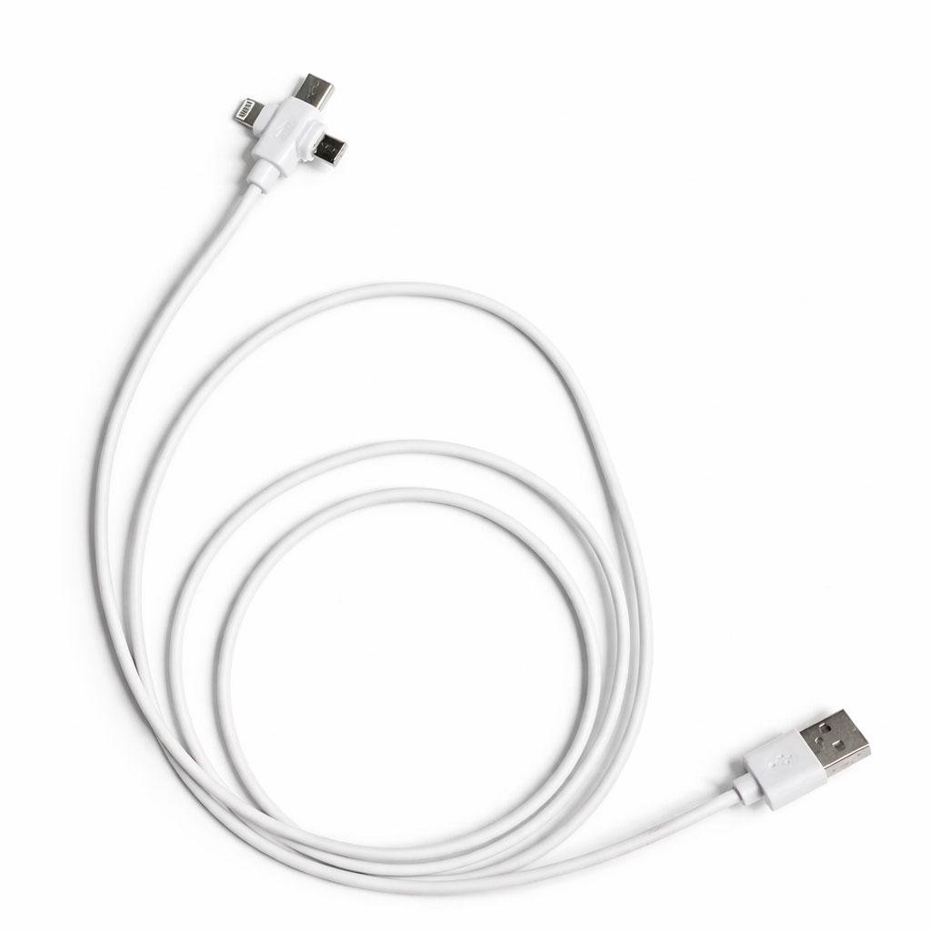 Кабель для зарядки телефона 3 в 1, Type-C, Lightning, microUSB, Белый, 140 см