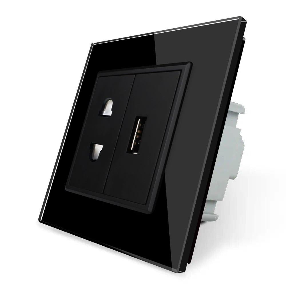 Розетка универсальная LIVOLO с USB розеткой Стеклянный-черный (VL-C7C1AUSB-12)