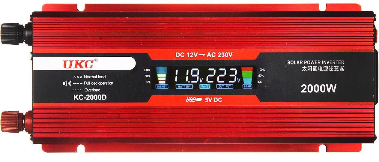 Авто инвертор UKC 12V-220V 2000W LCD KC-2000D USB Red (3739)