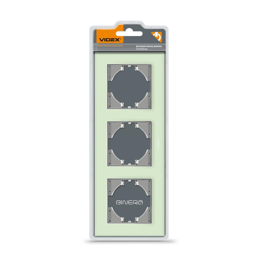 Рамка для розетки Videx Binera стекло на 3 места горизонтальная Зеленый (11858)