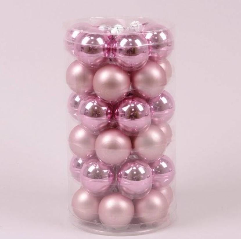 Шарики стеклянные 3,8 см 36 шт. Розовый (44565)