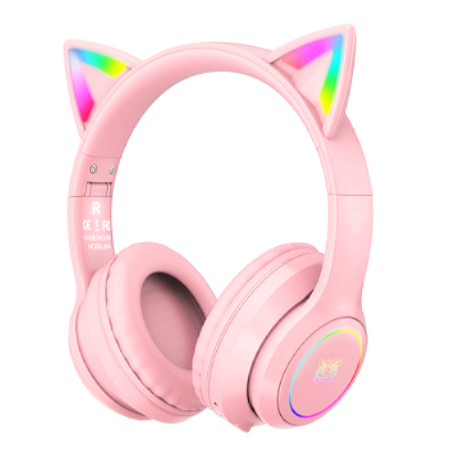 Наушники ONIKUMA Bluetooth Gaming CAT with LED B90 pink