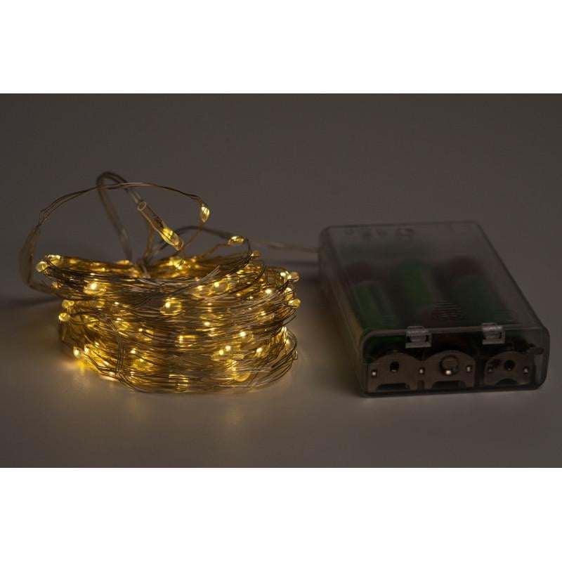 Гирлянда нить 10 м 100LED теплый белый батарейки IP20 (720476)