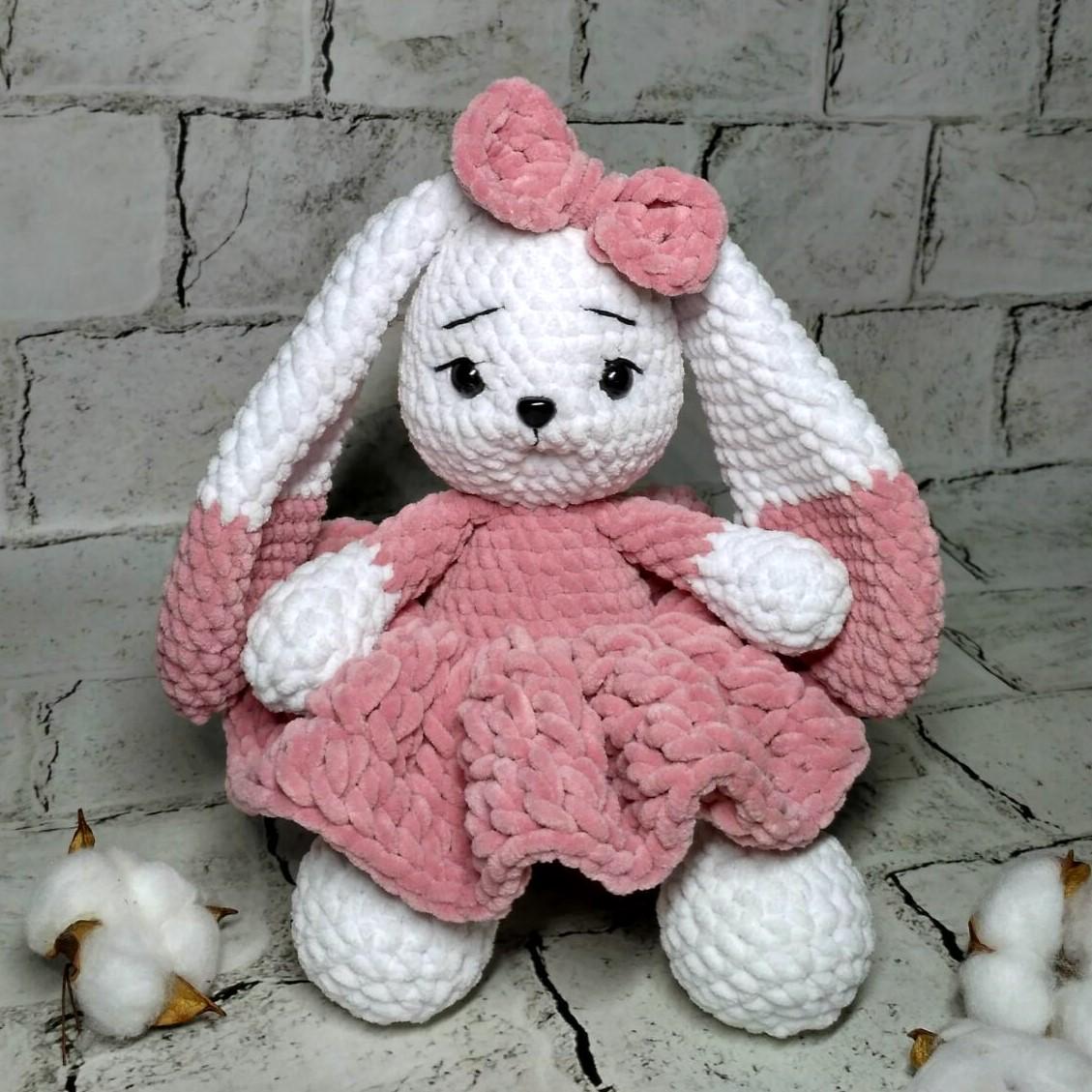 Мягкая игрушка вязаная ручной работы Зайчик Зефирка Розовый (202-34-2)