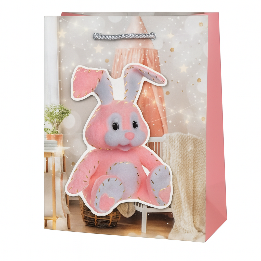 Подарочный пакет с объемным принтом Stenson Rabbit 3D 26х32х10 см Розовый с бежевым (R33186-M)