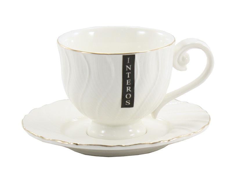 Чашка з блюдцем Interos Хвиля порцелянова 260 мл Білий (C0112 A) - фото 1 Чашка з блюдцем Interos Хвиля порцелянова 260 мл Білий (C0112 A) - фото 1