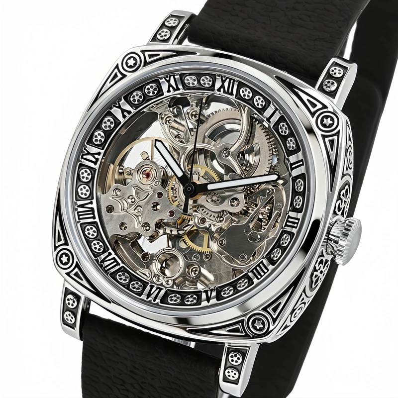 Годинник чоловічий механічний WishDoIt Baron Imperial 2 ремінці Black