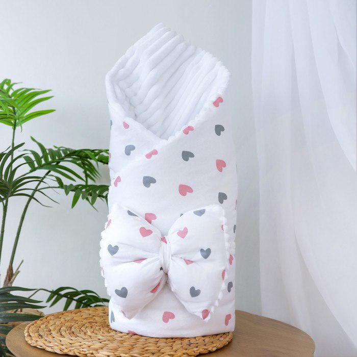 Плед со съемным утеплителем Mommy Bag Сердечки №4 с бантом на выписку Розово-серый (142564)