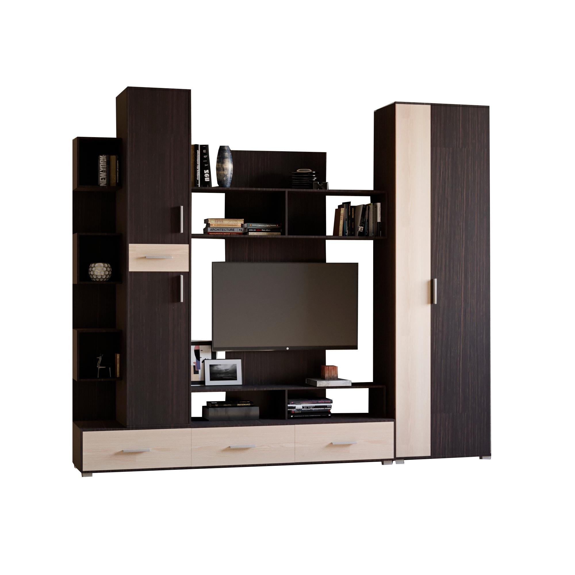 Стінка модульна у вітальню Еверест Бриз з шафою ШП-2 Венге/Дуб молочний (EVR-2248) - фото 2 Стінка модульна у вітальню Еверест Бриз з шафою ШП-2 Венге/Дуб молочний (EVR-2248) - фото 2