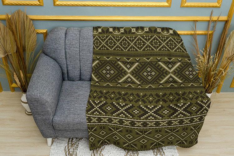 Плед PromoZP Вишиванка плюш одношаровий 135х150 см Хакі (102419)