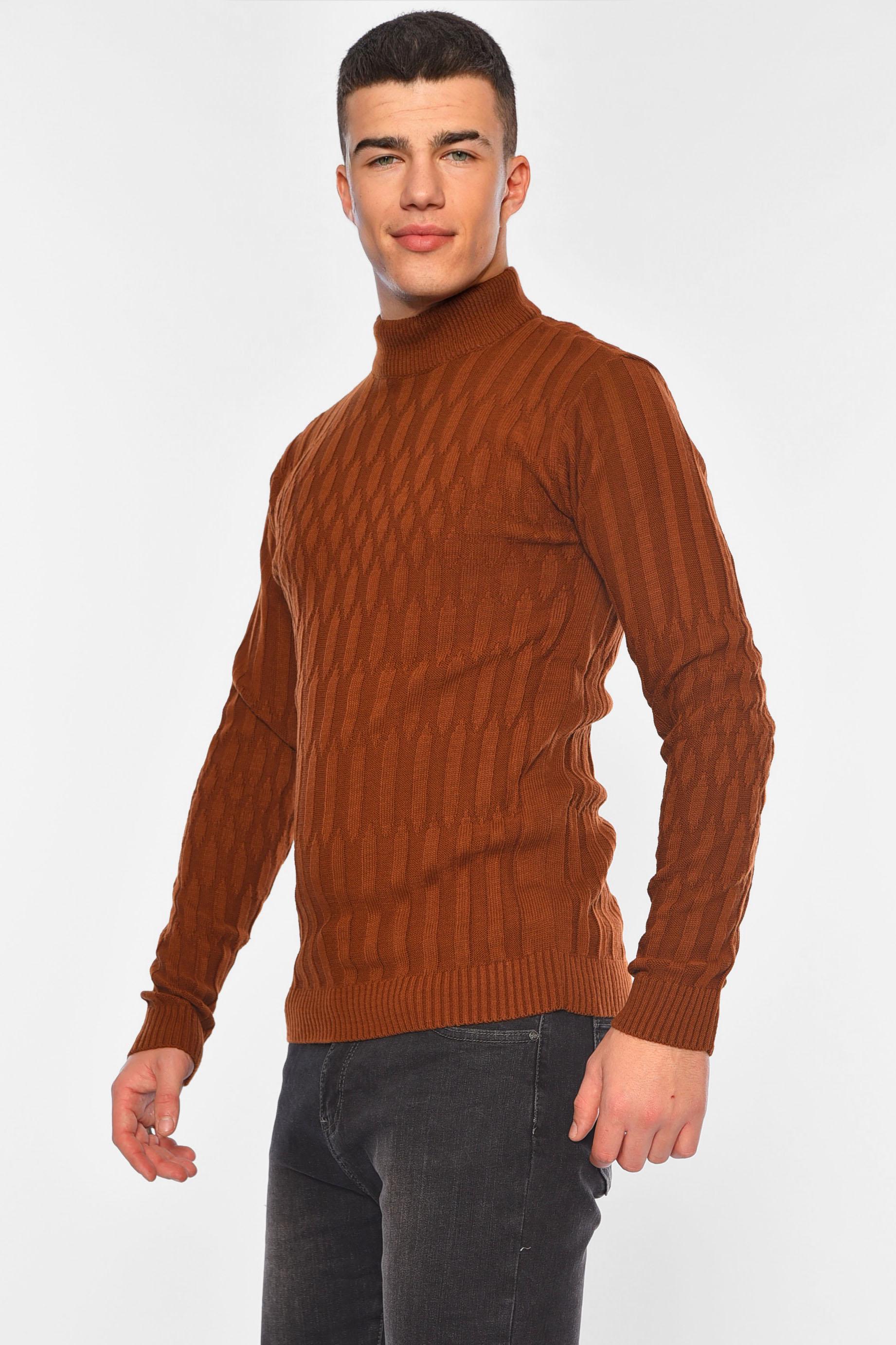 Свитер мужской однотонный M Коричневый (194521) - фото 2