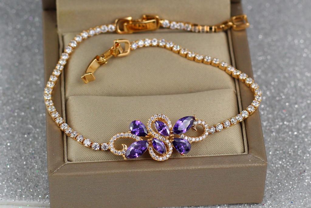 Браслет Xuping Jewelry Переплетение с фиолетовыми камнями 21,5 см 3 мм Золотистый (1450934783)