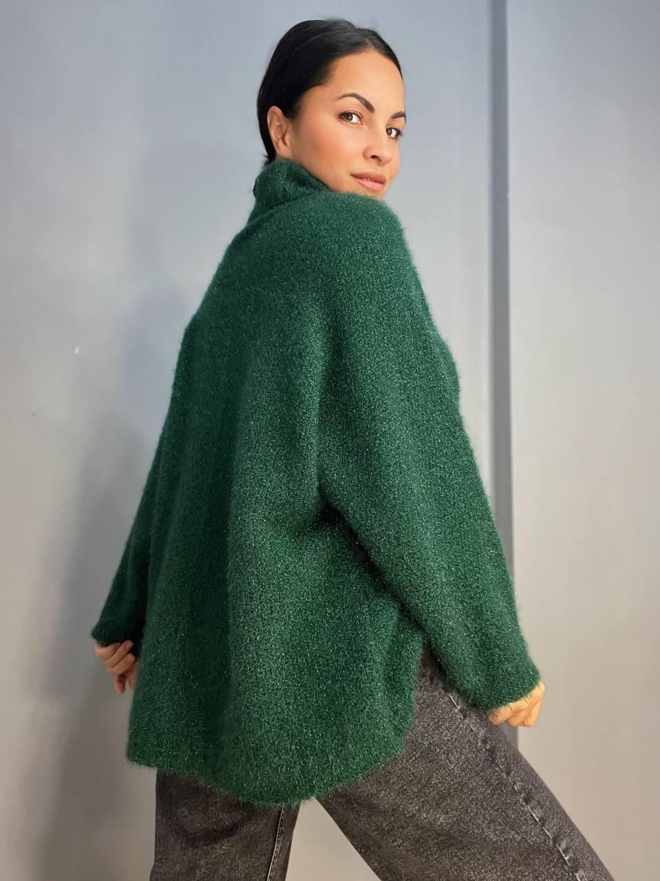 Светр жіночий MY FASHION 3267 павутинка оверсайз широкий комір хомут подовжений р. 44-48 Зелений (3115) - фото 8