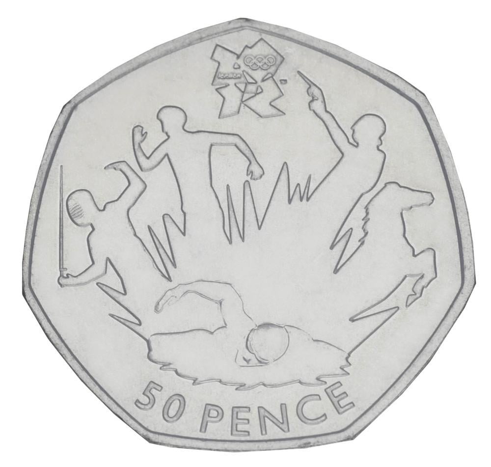 Коллекционная монета Великобритания 50 пенсов 2011 UNC XXX Летние Олимпийские игры 2012 в Лондоне-Современное пятиборье (М20913)