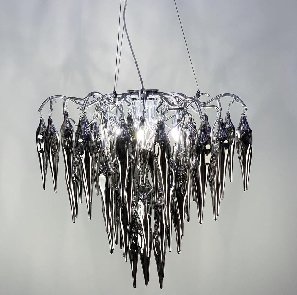 Люстра з підвісними об’ємними скляними елементами 80 см (Y 03 CH/GR) - фото 2 Люстра з підвісними об’ємними скляними елементами 80 см (Y 03 CH/GR) - фото 2