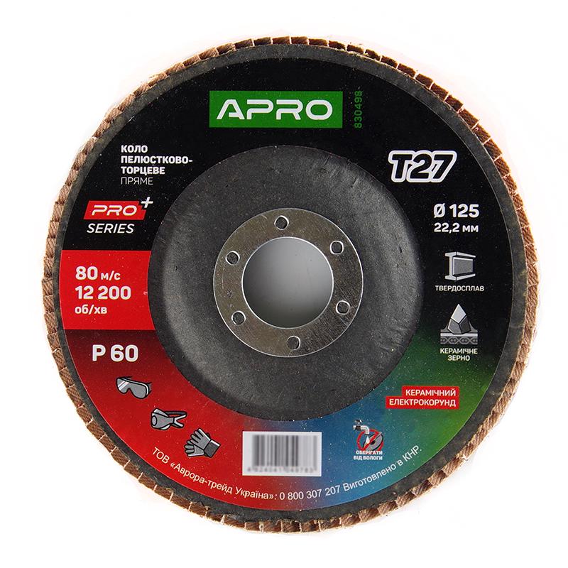 Круг Apro PRO пелюстково-торцевий керамічний Р60 прямий Т27 КПТ 125х22,2 мм (830498) Круг Apro PRO пелюстково-торцевий керамічний Р60 прямий Т27 КПТ 125х22,2 мм (830498)