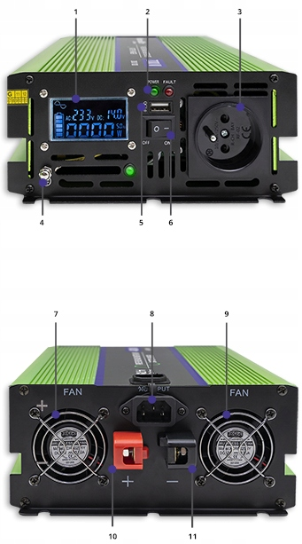 Інвертор 12 230 QOLTEC із чистою синусоїдою та зарядним пристроєм 2000 Вт (2328816763) - фото 10 Інвертор 12 230 QOLTEC із чистою синусоїдою та зарядним пристроєм 2000 Вт (2328816763) - фото 10
