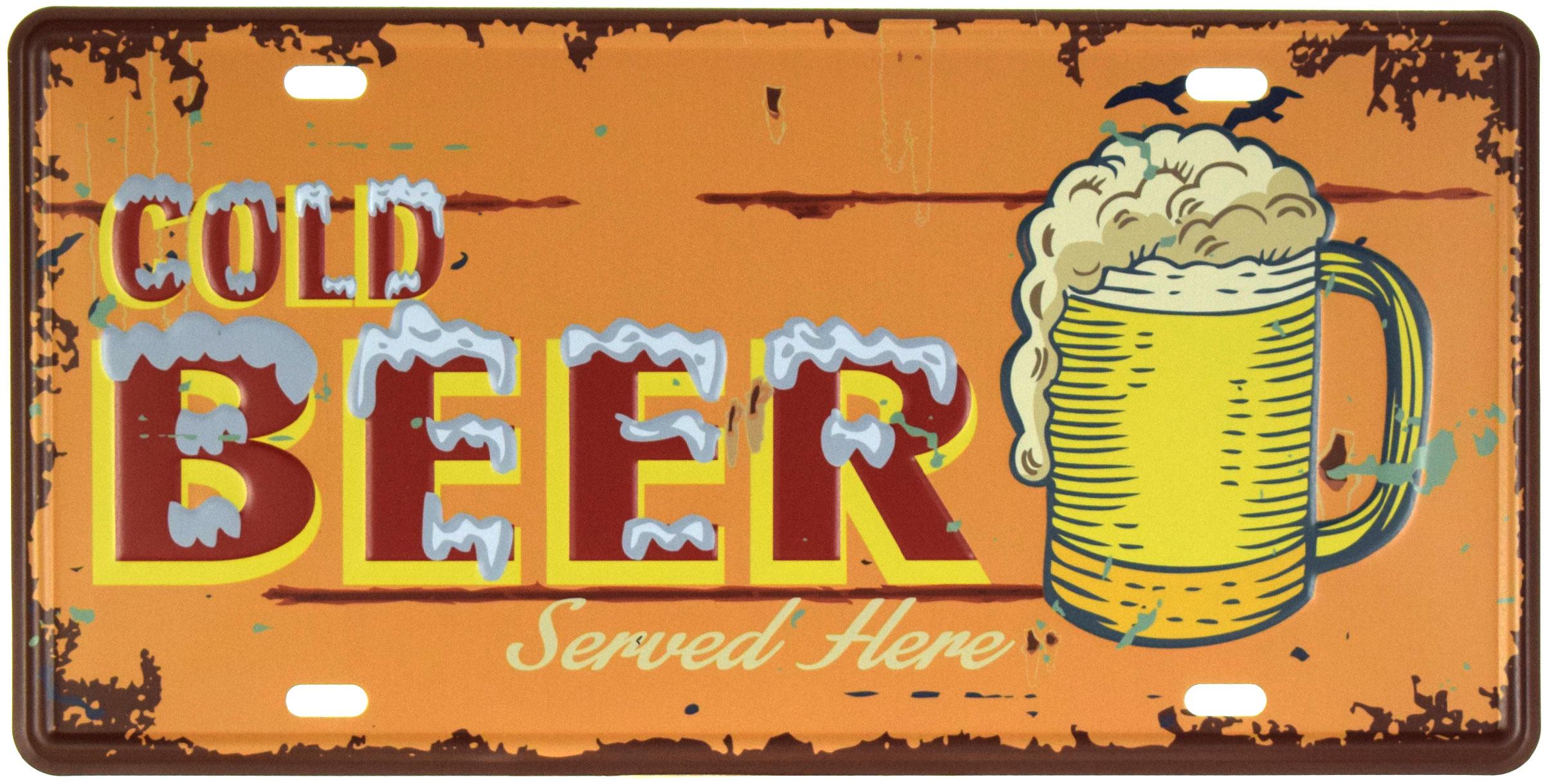 Табличка металлическая Холодное Пиво/Cold Beer Served Here 15x30 см