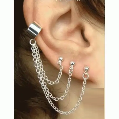 Сережка каф на три проколювання ланцюг 1 шт. Сріблястий (1135164822)