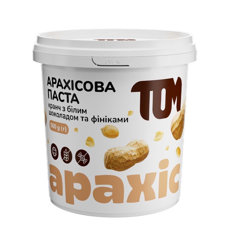 Арахісова паста Tom Peanut Butter Кранч з білим шоколадом та фініками 500 г (10106-01)