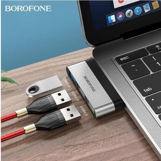 Хаб-адаптер USB Borofone DH1 для MacBook Type-C/3хUSB 2USBx20 1USBx30 - фото 4