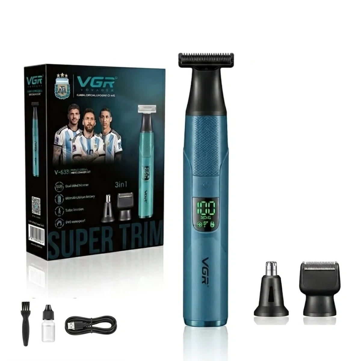 Бритва-триммер VGR V-633 Blue 3 в 1 для бороды носа и ушей с LED-дисплеем Синий (PH01367)
