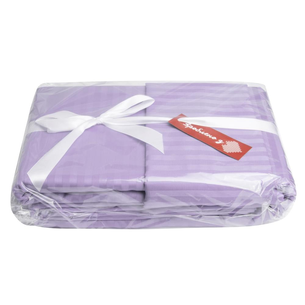 Комплект постельного белья евро сатин в полоску Сиреневый (26020) - фото 3