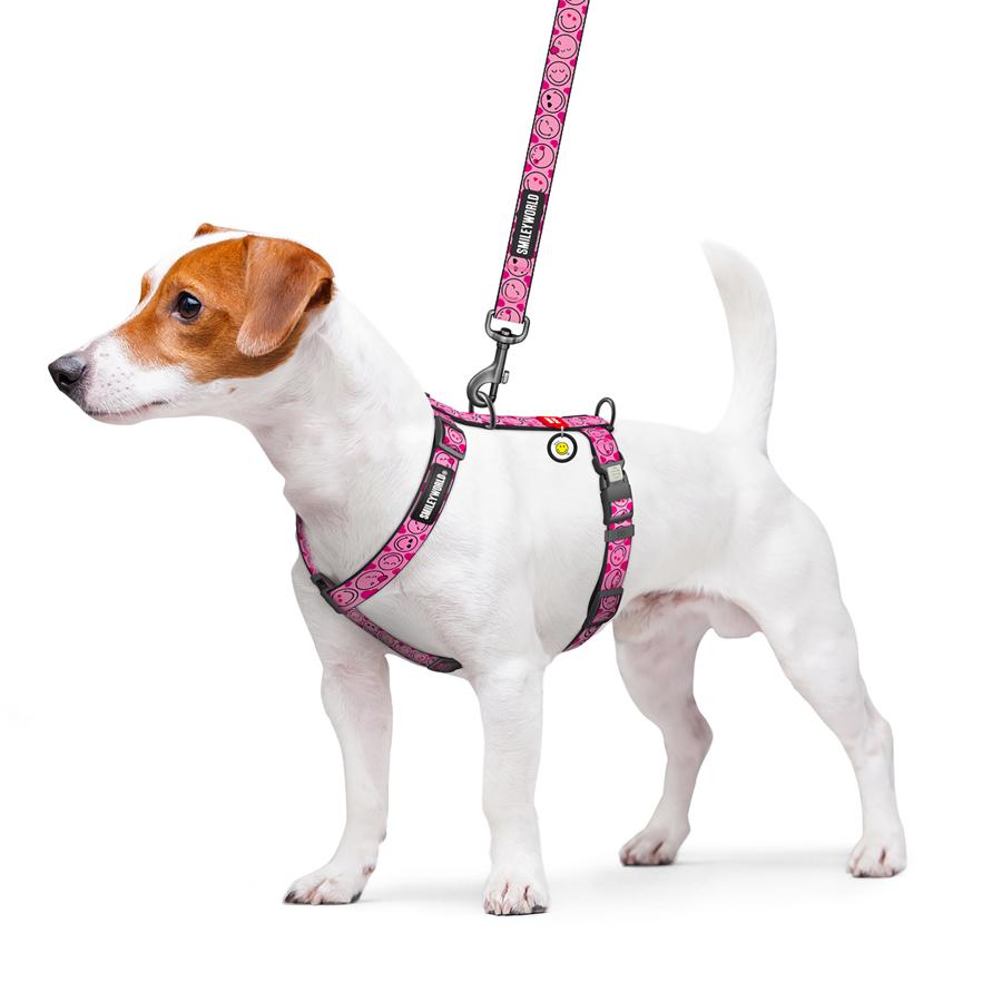 Шлейка для собак з QR-паспортом Waudog Nylon Смайли анатомічна H-подібна з пластиковим фастексом M 20 мм A 38-60 см/B 46-60 см Pink (344-0187) - фото 3
