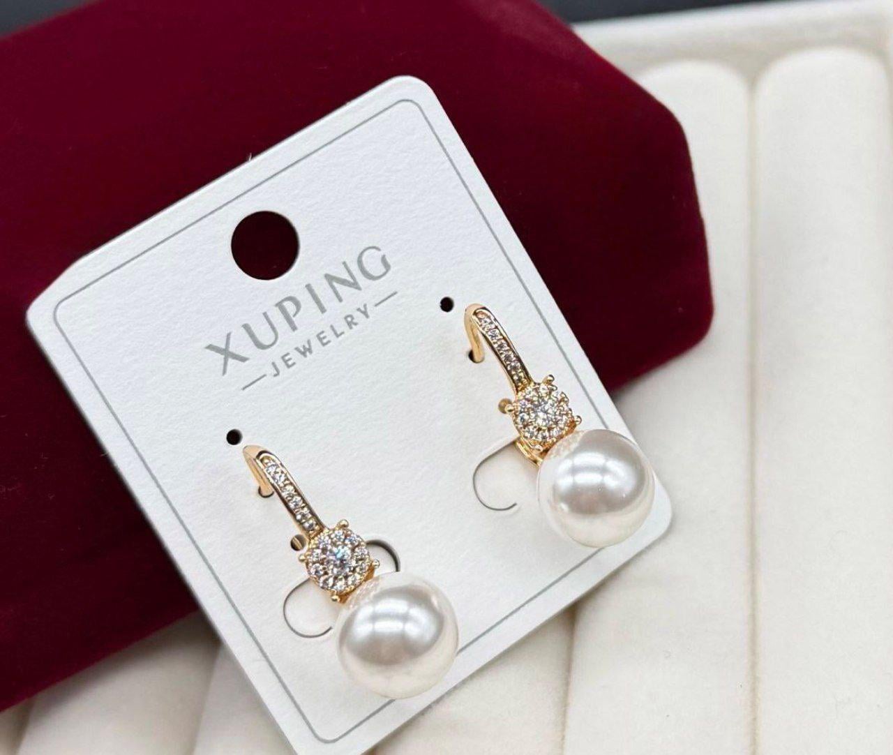 Серьги подвески Xuping гипоаллергенные из медицинской стали с жемчужинами (2905560780)