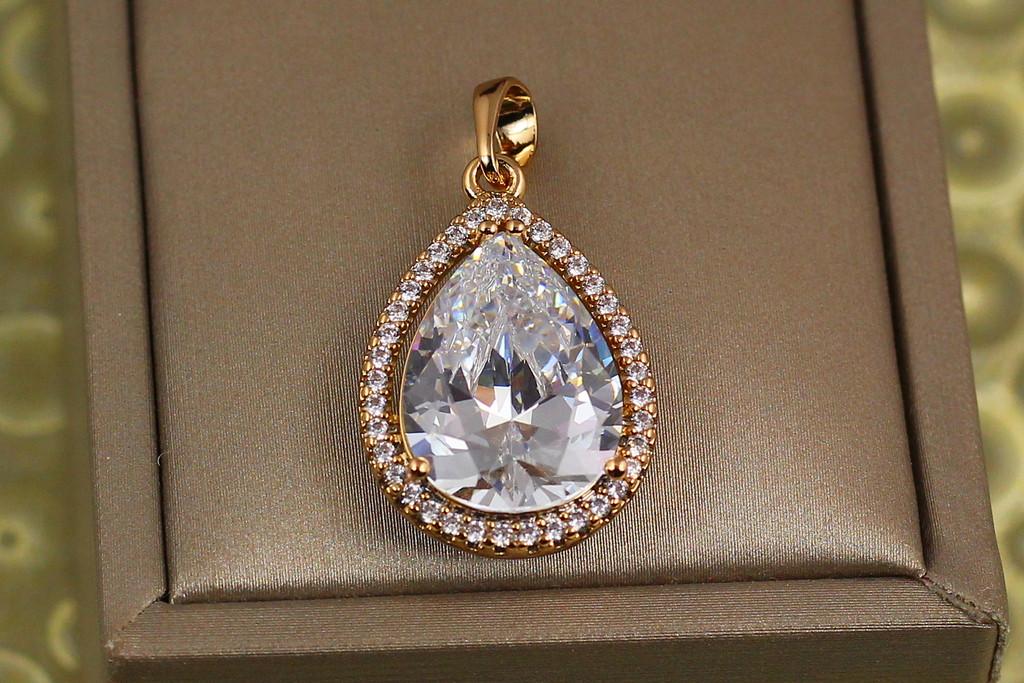 Кулон Xuping Jewelry Крапля з білим фіанітом у обідку 2,4 см Золотистий (2177179561)