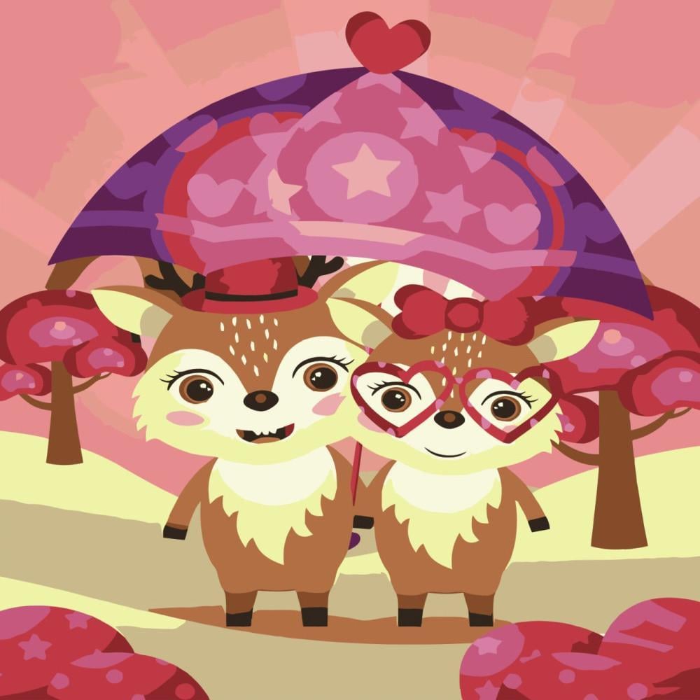 Картина по номерам Strateg Премиум Под зонтиком с лаком 30х30 см (ES057)