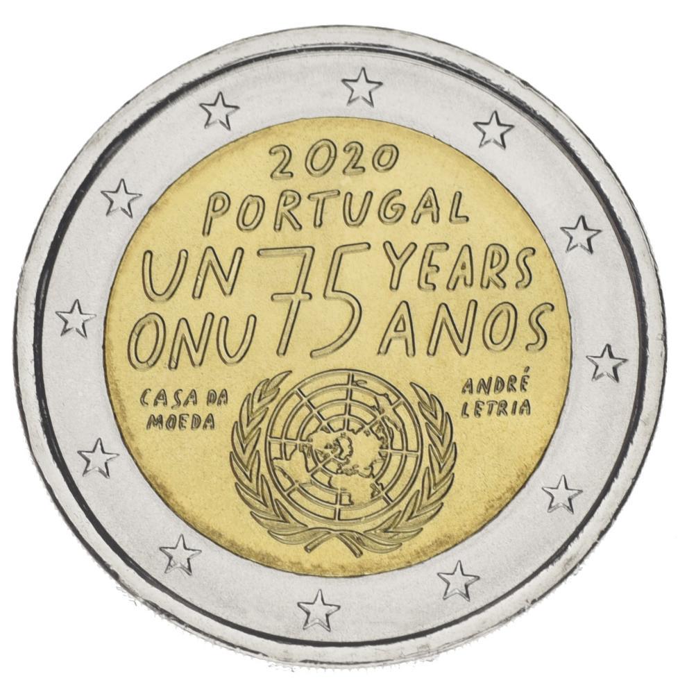 Коллекционная монета Португалия 2 евро 2020 Биметалл UNC 75 лет ООН (М15342)