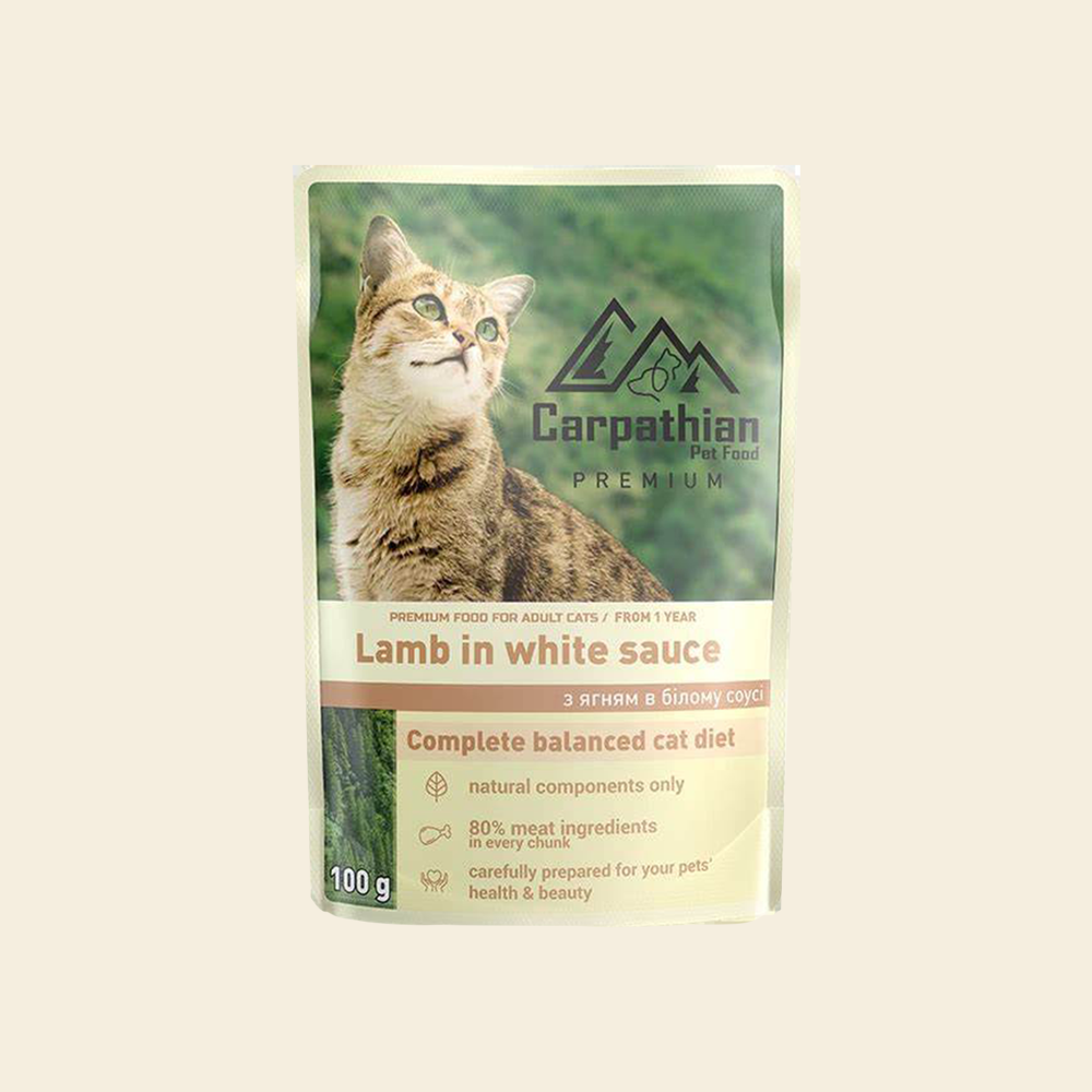 Корм вологий для котів Carpathian Pet Food Lamb in white sauсe ягня в білому соусі 100 г 24 шт.