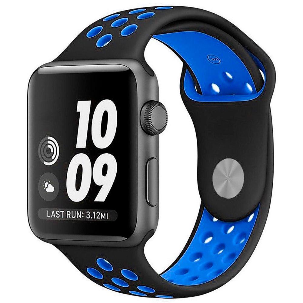 Ремешок силиконовый с перфорацией для Apple Watch 38/40/41 mm Series SE/7/6/5/4/3/2/1 Черно-синий