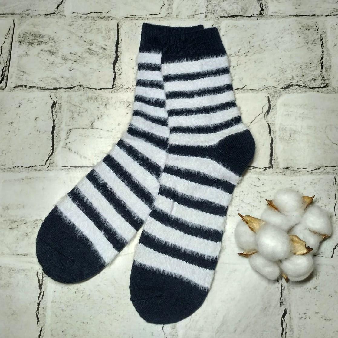 Термоноски женские высокие Полоска ангора р. 36-41 Синий (B2054-4)