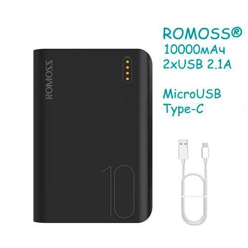 Повебанк 10000мАч 2xUSB 2.1A Romoss Sense4 Mini Повебанк 10000мАч 2xUSB 2.1A Romoss Sense4 Mini