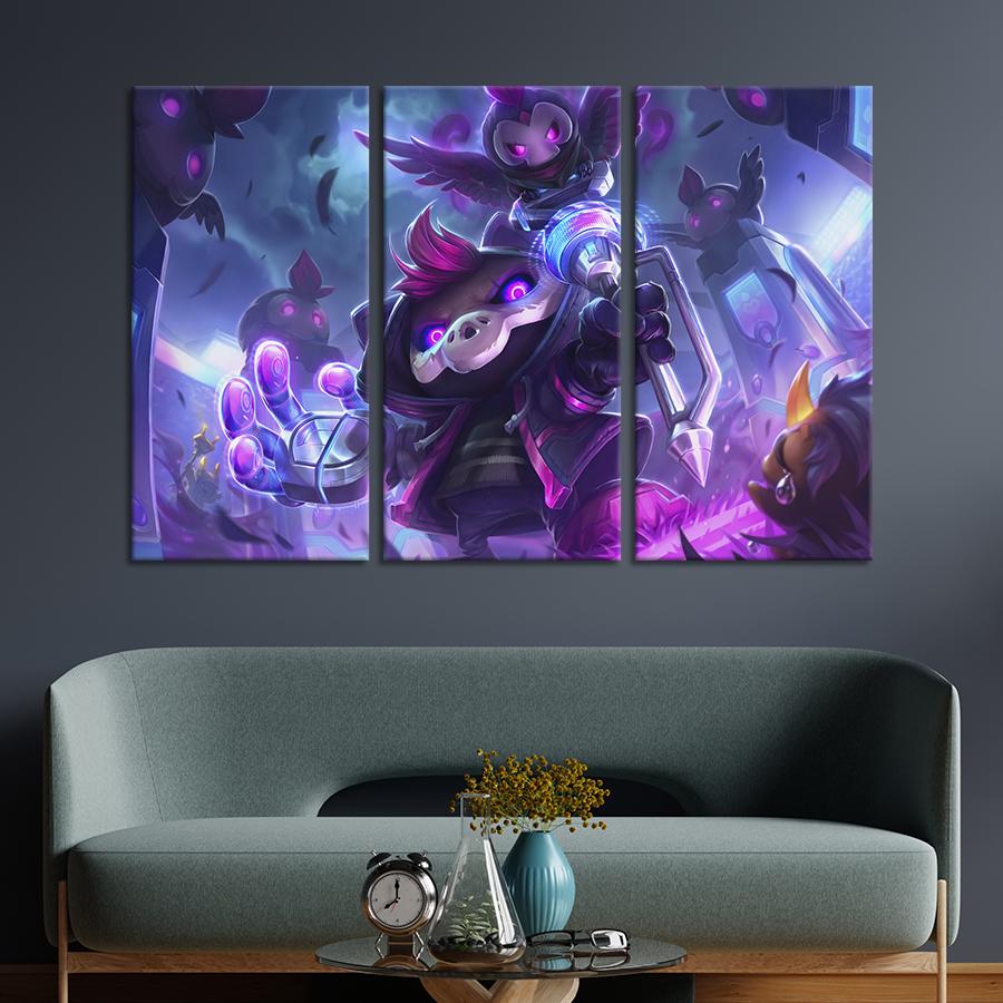 Картина на холсте триптих Маленький злобный Вейгар, League of Legends 156x100 см (1524-31)