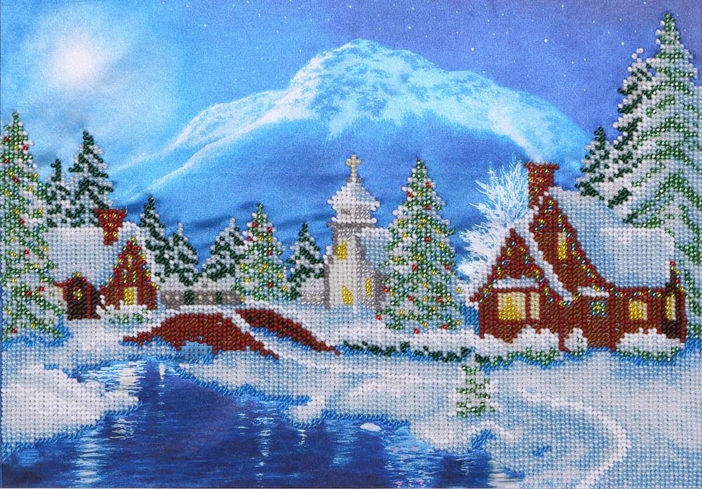 Вышивка бисером Ночь в Карпатах частичная выкладка 30x22 см (1491924078)