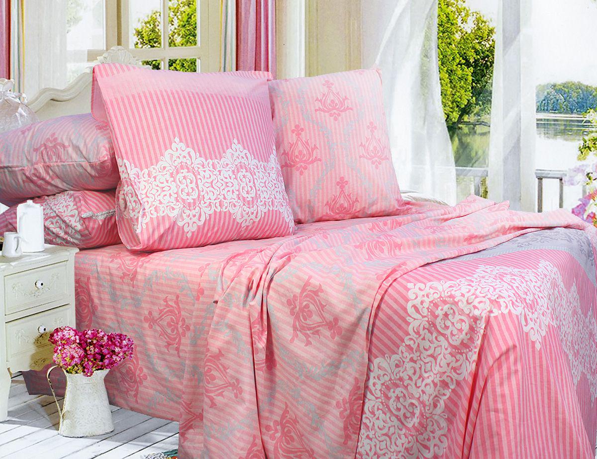 Простынь Еней-плюс Р0075 180x214 см Розовый/Белый