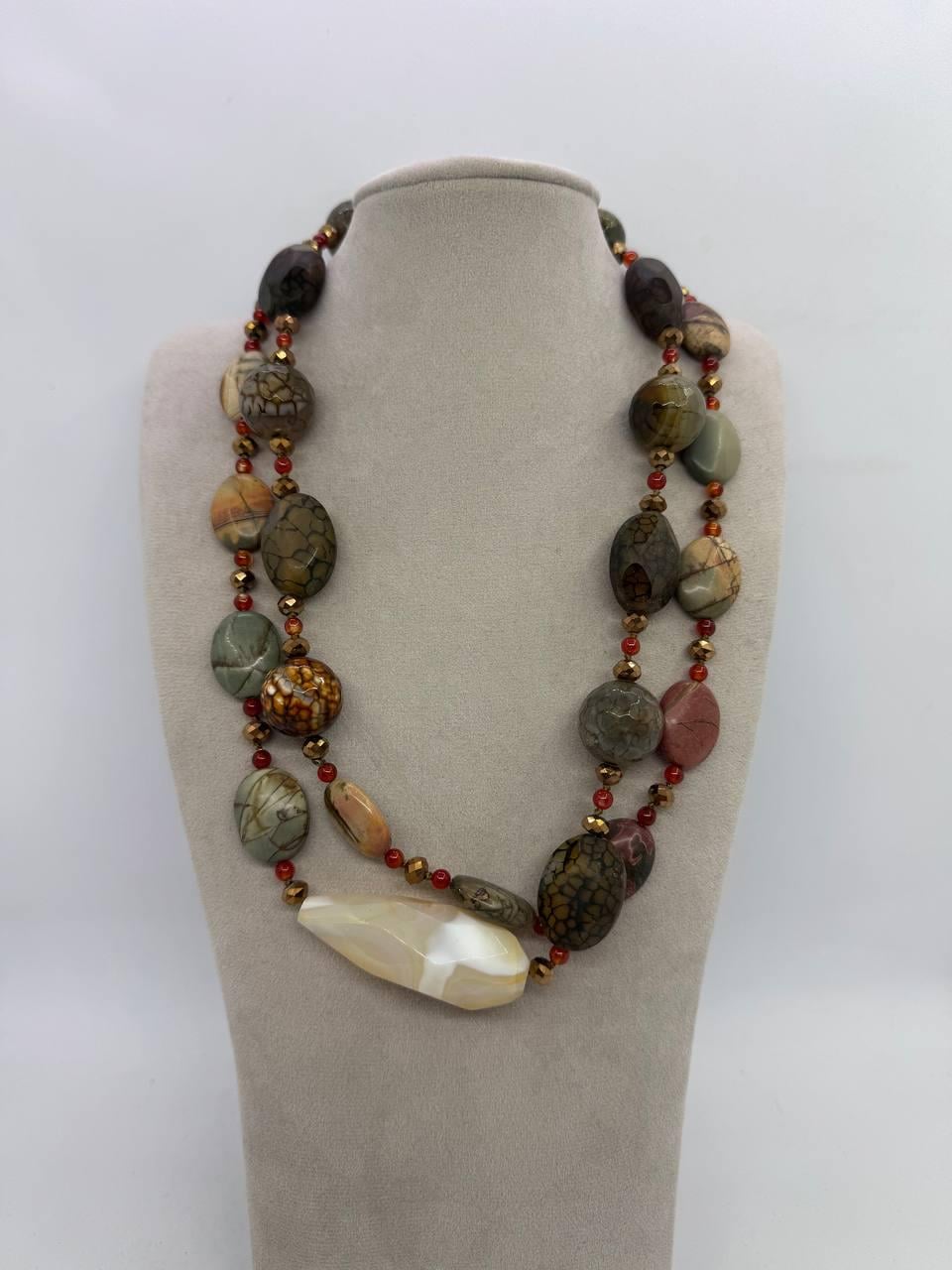 Бусы из сердолика и агата 100 см Комбинированный (12982)