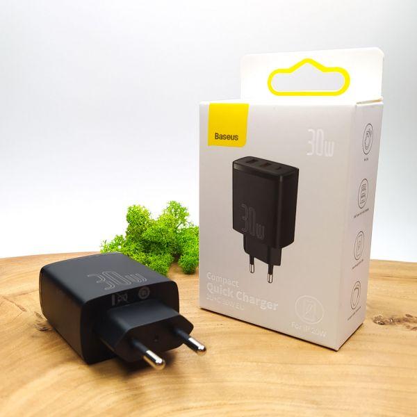 Зарядное устройство 30 W QC/D Type C/2 USB Baseus Compact Quick Charger Black (24014366) Зарядное устройство 30 W QC/D Type C/2 USB Baseus Compact Quick Charger Black (24014366)