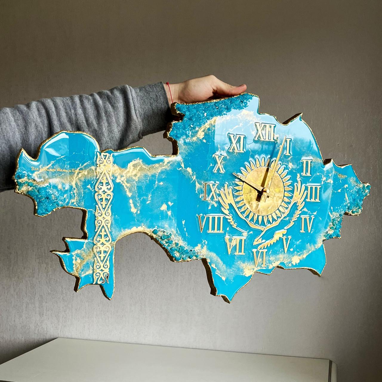 Часы настенные из эпоксидной смолы Карта Казахстана 50х27 см