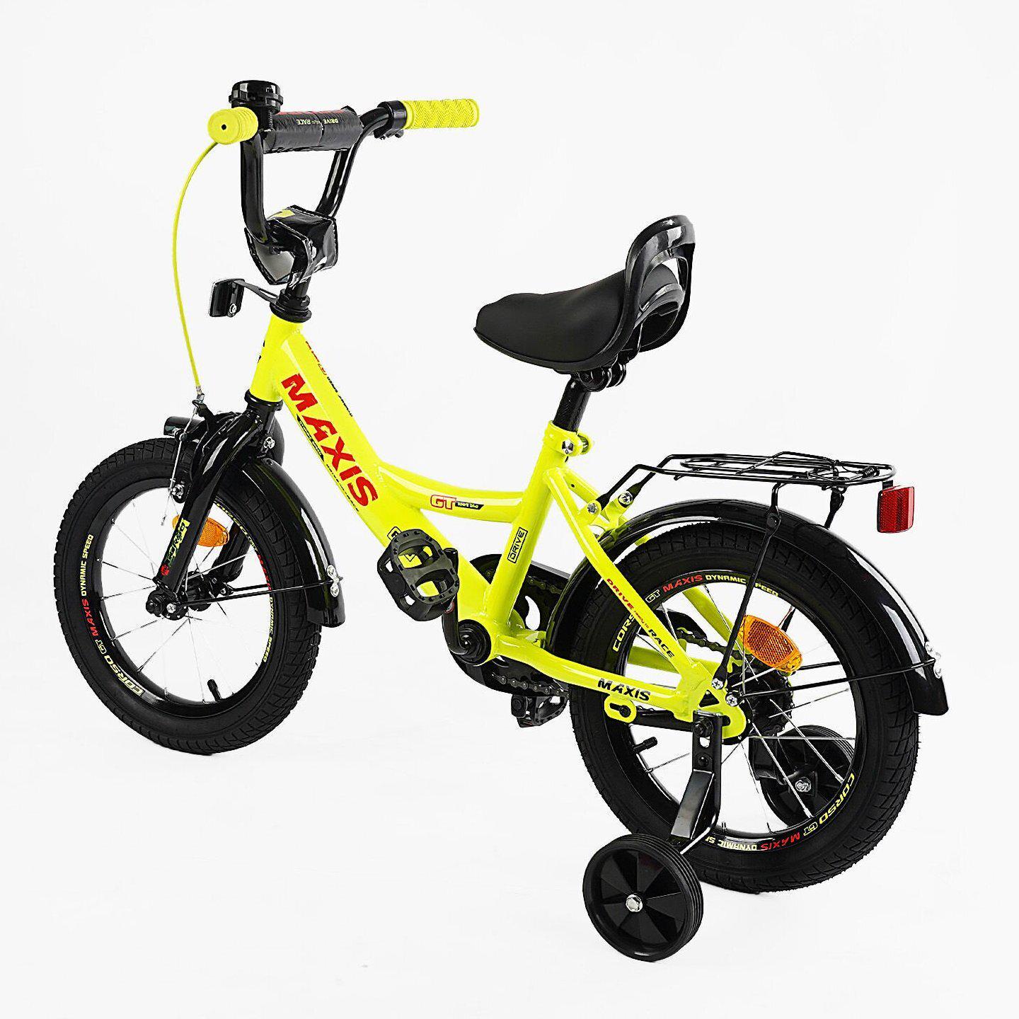 Велосипед двухколесный Corso MAXIS 14" детский с багажником Желтый - фото 3